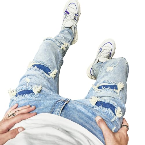Men's Slim Fit Stretch Jeans Ripped Skinny Jeans for Men, Distressed Straight Leg Streetwear Comfort Male Pants4