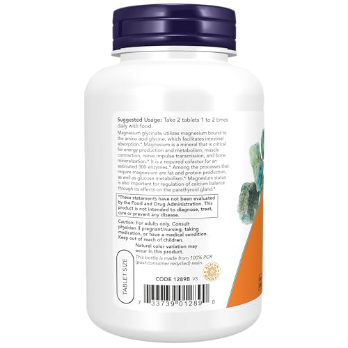 NOW Foods - Glicinato de Magnésio 200 mg - 180 comprimidos