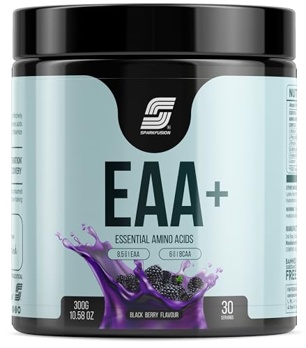 Image of Sparkfusion 8500 mg Eaa+ & 6000mg Bcaa (300 gm) Essential Amino Acids | Pre /Intra Workout and Muscle Growth & Recovery | All 9 Essential Amino Acid EAA Powder (Black Berry)