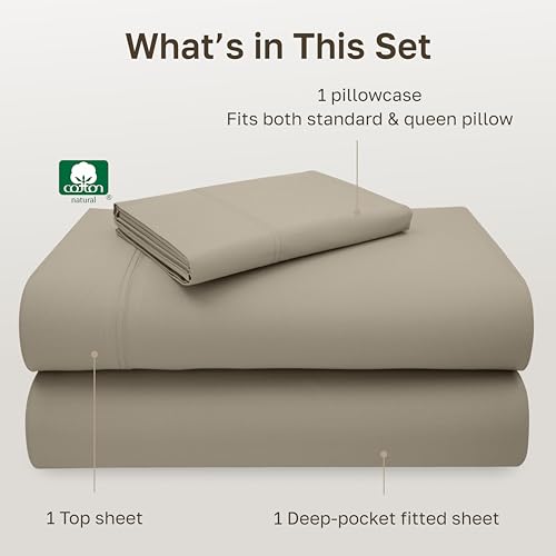 Image of California Design Den Twin Sheet Set - 100% Cotton, Luxury 600 Thread Count Deep Pocket Twin Sheets, Soft Durable Bedding with Sateen Weave (Cool Taupe)