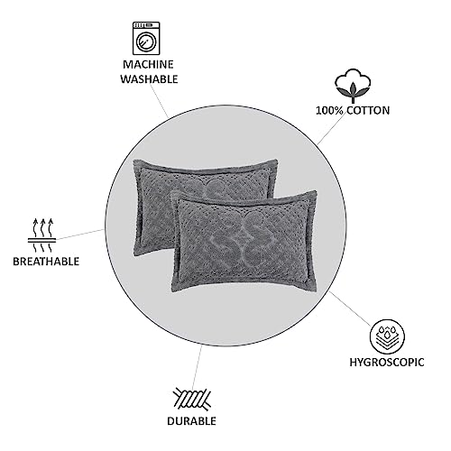 Better Trends SHR2036GRY Rio Collection Is Super Soft And Light Weight In Floral Design 100% Cotton Tufted Unique Luxurious Machine Washable Tumble Dry, King Sham thumb #2