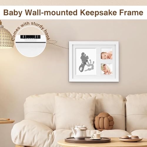 SKY-TOUCH Baby Handprint and Footprint Frame Makers Kit,Newborn Baby Prints Photo Keepsake Frames,Memory Art Picture Frames for Baby Registry,as Souvenir of Child's Birth,Memory Art Picture,White