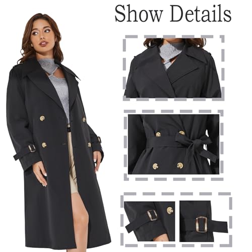 Women's Double Breasted Long Trench Coat Windproof Classic Lapel | Side Pocket Thin Coat With Belt.4