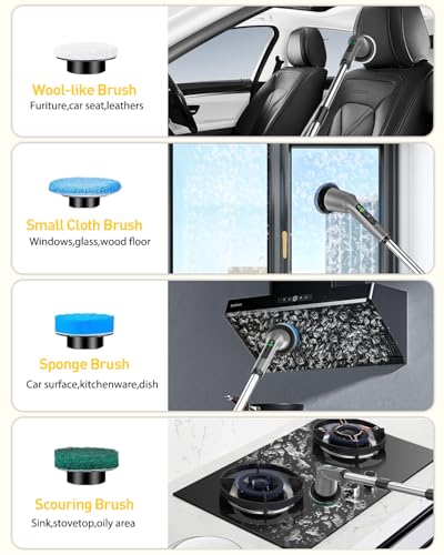 Image of Shower Scrubber with Long Handle, Shower Cleaner Brush with 8 Floor Machine Pads, Cordless Electric Spin Scrubber for Cleaning with 2 Speed, Cleaning Supplies for Bathroom Bathtub Kitchen Floor Toilet