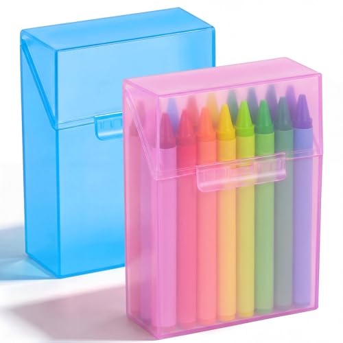 Image of Clabby 2 Pcs Clear Plastic Crayon Boxes Hold 24 Count, Blue,Pink