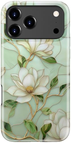 STARVIP for iPhone 17 Pro Max Case Cute - Wireless Charging Compatible - Dual-Layer Hard Shell + Silicone Cover - Aesthetic Protective Phone Case for Women - Vintage Magnolia Flowers