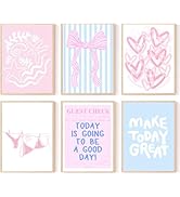 6Pcs Coastal Wall Art Pink Bikini Cute Bow Wall Decor Lucky Heart Pictures Coquette Girly Room De...