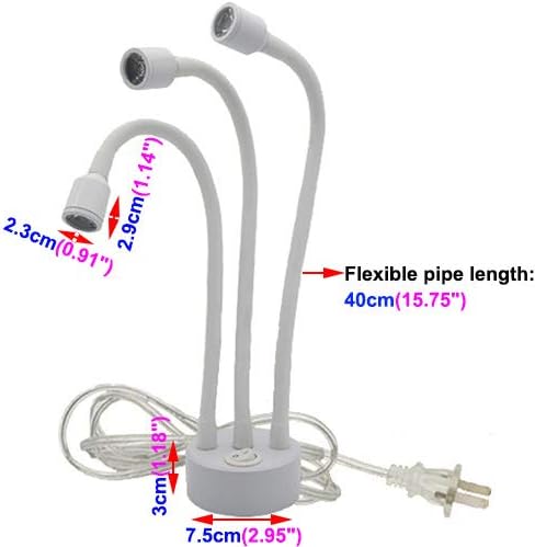 Miniatura 2 de Luminturs Foco LED de tres cabezas de 3 W, luz de imagen de tubo flexible ajustable, lámpara enchufable, botón de encendidoapagado, acabado blanco,