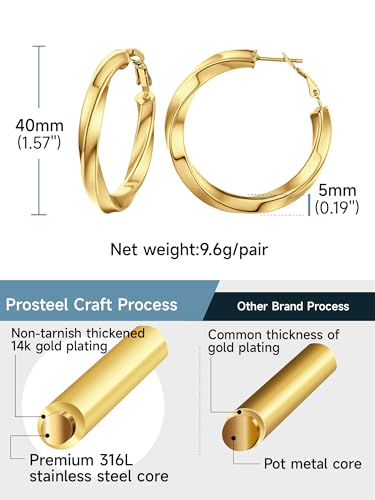 Image of Stainless Steel Chunky Hoop Earrings For Women, Minimalist and Chic, Black /Gold Plated, Round Hoops Earrings Hypoallergenic, Size: 30mm /40mm /60mm /80mm, Come with Box