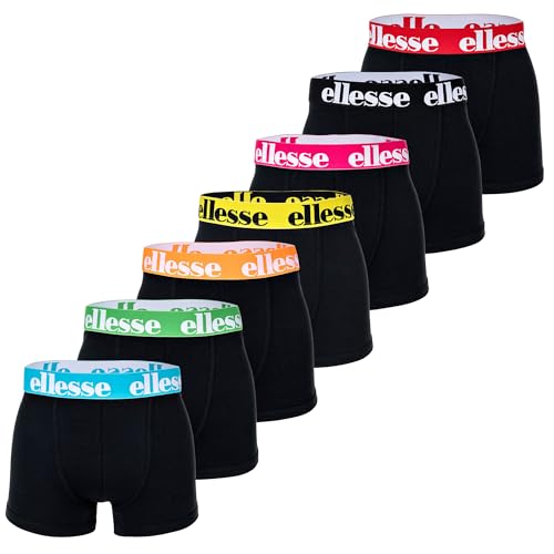 Ellesse Calzoncillos tipo bóxer para hombre, paquete de 7 unidades, con logotipo, sin abertura, algodón elástico, L
