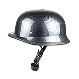 Woljay German Flat Black Motorcycle Skull Cap Half Helmet Cruiser (Carbon Fiber)