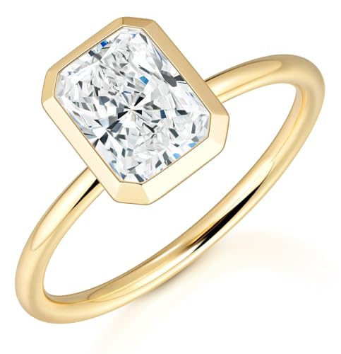 KSTYLE 14K Gold Plated Radiant Cut Moissanite Promise Solitaire Rings for Women 925 Sterling Silver 2CT Engagement Ring Ideal Gift (D Color VVS6 Clarity)