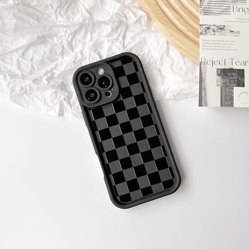Lovmooful Compatible for iPhone 16 Pro Case Aesthetic Cute Checkerboard Lattice Plaid with Color Design for Girls Women Soft TPU Shockproof Protective Girly for iPhone 16 Pro Case-Black by Lovmooful - Image 2