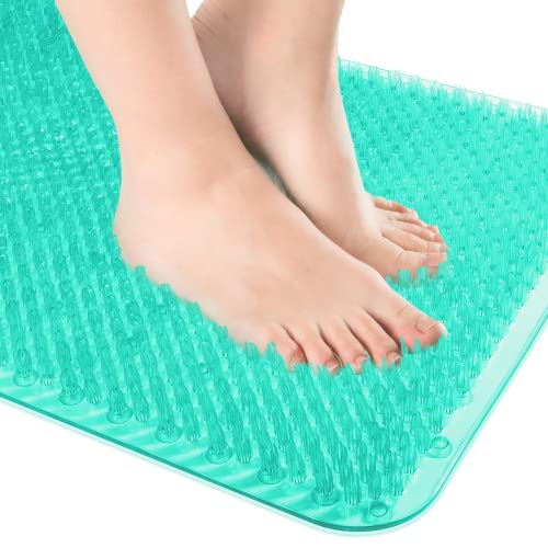 OTHWAY Tapis de baignoire antidérapant : 64 x 34 cm - Tapis de bain robuste mais doux - Drainage rapide - Tapis de sol de douche avec poils doux pour frotter les pieds (Bleu lac) Cover