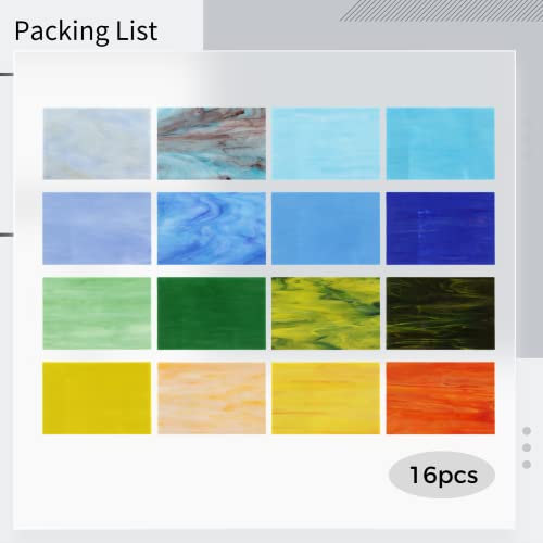 16Pcs Variety Stained Glass Sheets, Bright Color Mosaic Glass Sheets, Iridescent Glass Sheets For For Home Decoration, Art Crafts, Diy Projects. 4 X 6 Inches #TOP4