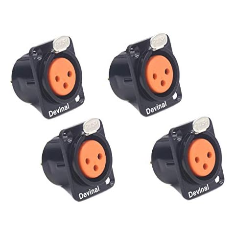 XLR Female Jack 3 Pin - Chassis Panel Mount Jacks D Series Size, Black Metal Housing - Fits Series D Pattern Holes Audio Studio Connector - 4 Pack Cover