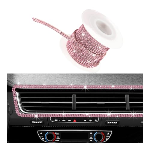 Image of povtii Bling Car Trim Self Adhesive, 16.4 Ft Glitter Crystal Rhinestone Decals Sticker Strips, Sparkly Auto Dashboard Decor Line Molding Sticker, Interior Exterior Car Accessories (Pink, 5mm)