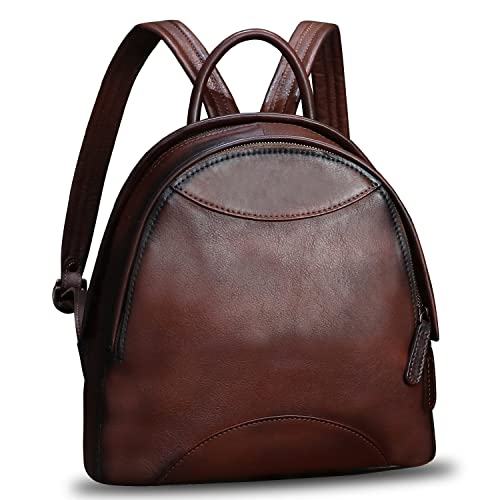 Image of Genuine Leather Backpack Purse for Women Retro Handmade Small Casual Rucksack Satchel Back Bags Knapsack (Coffee)