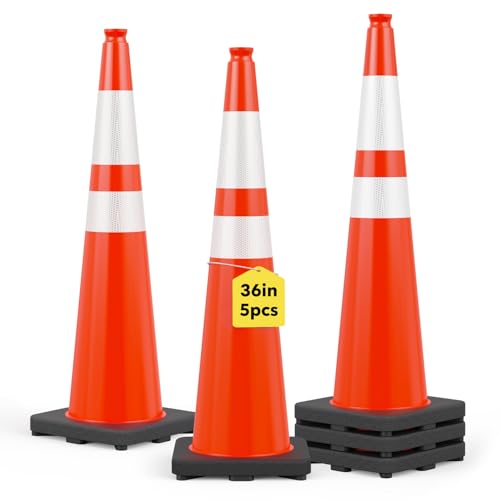 HiGiant 36 Inch Traffic Cones 5 Pack, Orange Safety Cone with Weighted Base, High-Visibility and Impact-Resistant, for Parking, Road Construction, Drivers Training, Driveway