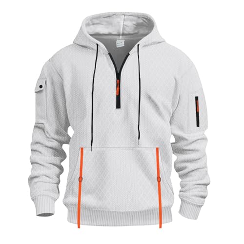 Men's Half Zip Up Hoodies Fall Casual Long Sleeve Textured Hooded Sweatshirts Fashion Pullover Tops with Pocket
