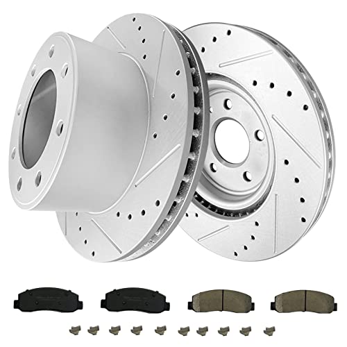 Weize Rear Drilled Slotted Brake Disc Rotors Ceramic Brake Pads Replacement For 2005-2012 Ford F-250 F-350 Super Duty Brake Pads And Rotors Kit,4Pcs Set #TOP14