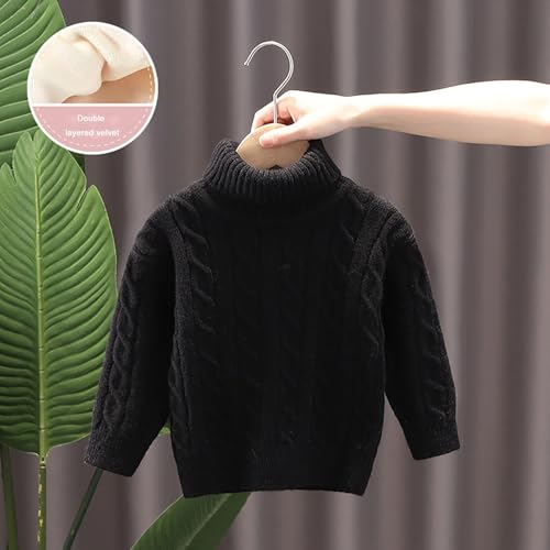 Boys and Girls Turtle Neck Knitwear Fall Winter Warm Thicken Knit Pullover Solid Color Round Neck Loose Sweater2