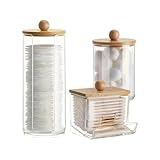 3Pcs Cotton Pad Holder,Cotton Wool Bud/Swab/Ball Holder,with Bamboo Lid,Bathroom Qtip Dispenser Jars Canisters Holders for Vanity Cotton Ball Qtips Makeup Storage Organiser Cosmetic Storage Box - Image 1