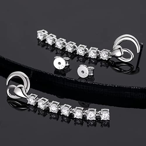 Moissanite Diamond Linear Earrings For Women 925 Sterling Silver 18K White Gold Plated Lab Round Cut Brilliant D Color Vvs1 Clarity Moissanite Drop Dangle Earrings #TOP6