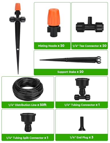 Landtouch 50ft Micro Drip Irrigation Kit, Micro Drip Irrigation System Kit with Adjustable Misting Nozzle Sprinkler, Tubing and Connectors, Watering for Garden, Flower Beds, and Potted Plants - Thumbnail 5