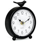 EMAX HOME Small Vintage Black Table and Shelf Clock with Top Bird Elegant Quartz Analog Desk Clock for Living Room, Bedroom, Office, and Kitchen
