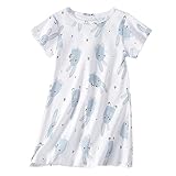 Xrknofio Cotton Nightgowns for Girls Short Sleeve Princess Nightdress Nighties Cute Bunny Stars Pajamas Dress Sleepwear Dusty Blue Size 11-12Years/160