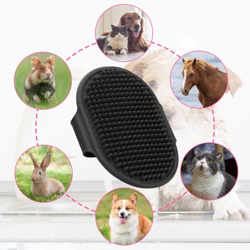 TIESOME 2Stück Silikon Katze Hund Badebürste, Hund Grooming Brush Pet Shampoo Brush Beruhigende Massage Gummi Kamm Haar Fell Reinigungsbürste mit verstellbarem Ring Griff für kurze (Rosenrot,Schwarz)