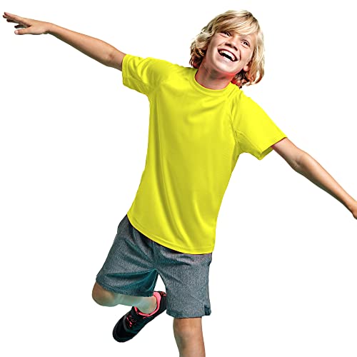 Camiseta Técnica Deporte Manga Corta para niños y niñas - Camiseta Deportiva Tejido Control Dry Flexible, Ligera y cómoda (16, Amarillo)