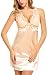 Avidlove Women's Nightshirts Halter Lingerie Sexy Back Cross Babydoll Lace Satin Chemises Beige Small