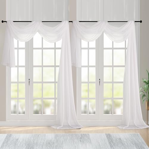 Image of Chyhomenyc Extra Long Ivory Sheer Curtains 144 inch 2 Panels, Translucent Backdrop Window Scarf Drapes for Canopy Bed /Wedding /Living Room /Anniversary, 12FT Length, Each 59Wx144L in, 2PCS