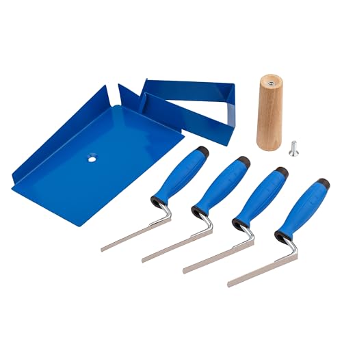 MIVOS Edelstahl Fugbrett - Fugblech mit abnehmbarem Buchenholzgriff + 4 x Fugenkellen Rostfreie - Breite 8 10 12 14 mm - Fugkellen Set - Ideal für Maurer- und Ausbauarbeiten