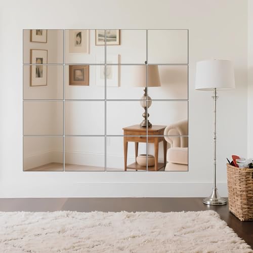 Image of Ruomeng Home Gym Mirrors 14 inch x 12 inch x 16Pcs Wall Mounted Mirror Glass Frameless Full Length Mirror Tiles for Home Gym, Bedroom, Door & Bathroom
