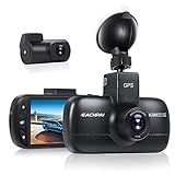 1080P+1080P Dual Lens Car Camera, EACHPAI K200 HD WiFi Dashcam for Cars, Built-in GPS Suction Mount, Super-Capacitor, Loop Record, with Parking Monitor, Motion Detection and Time-Lapse Function