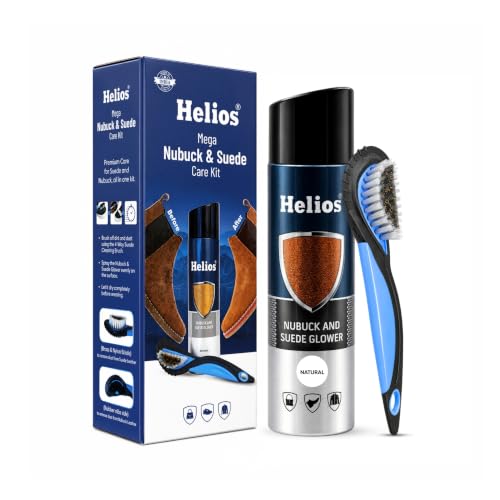 Image of Helios Shoe Accessories Kit | Nubuck & Suede Glower Spray 250ml + Suede Brush | Shoe Cleaner, Protector & Shiner for Suede & Nubuck Shoes