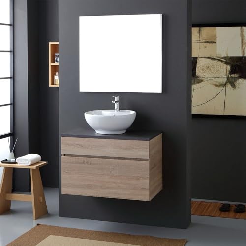 Kiamami Valentina - Mueble de baño suspendido de 80 cm con encimera Antracita para Lavabo de cerámica de la línea Sole.