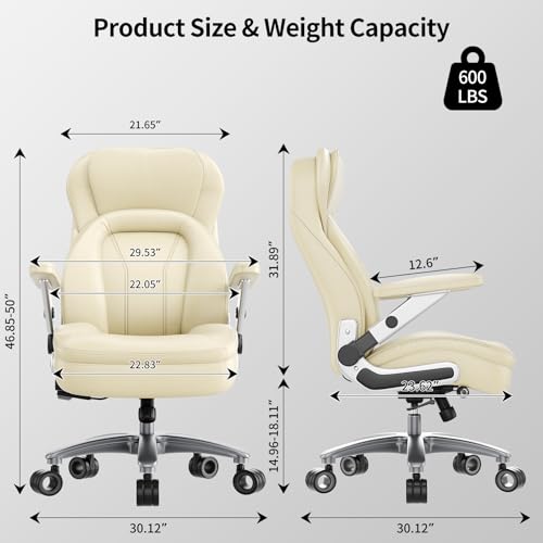 Image of Big and Tall Office Chair, 600lbs Heavy Duty Desk Chair with 5D Arms, Adjustable Lumbar Support & Height, Tilt Function, PU Leather High Back Ergonomic Executive Computer Chair