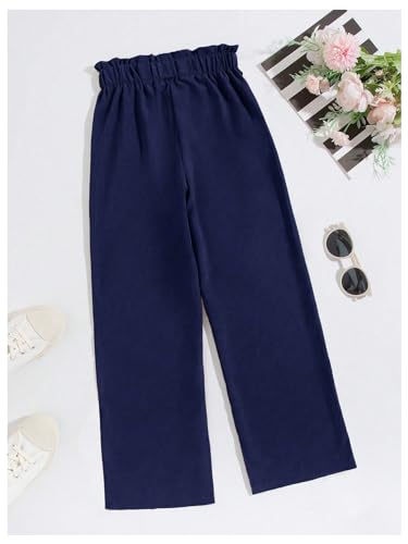 WDIRARA Girl's Paper Bag Waist Belted Wide Leg Pants Casual Elastic High Waist Pants2