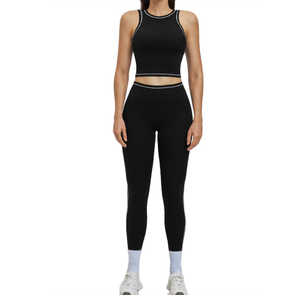 JPXJGT Women Workout Gym Sets Sports Bra Compression Gym Legging Fitness Active Wear Set(Size:L,Color:Black)