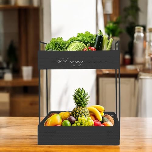 Image of Amazon Brand - Umi Metal Standing Rack 2-Tier Countertop Organizer for Bathroom, Dressing Table & Desk | Powder Coated Rust-Resist Iron | Freestanding Space-Saving Shelf (Black)