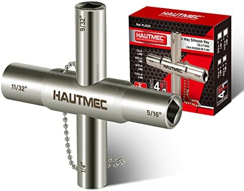 HAUTMEC 4 Way Sillcock Water Key，1/4", 9/32", 5/16", 11/32" Steel Multi-Function Utility Key for Sillcocks Faucets Valves Spigots PL0028