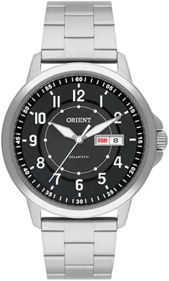 Relógio Orient Solartech MBSS1508 P2SX, Relógio Masculino, Preto, Aço Inoxidável, com Mostrador Analógico, Data e Dia da Semana