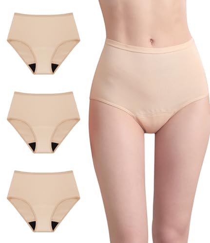 Image of Womens Washable Incontinence Underwear Bladder Leak Proof Odor Control Briefs 56 ml Absorbency Panties 3 Pack (3 Skin, M)