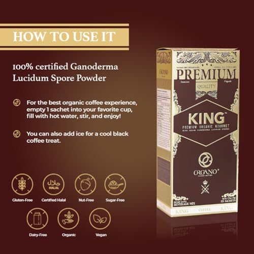 ORGANO King of Coffee, 100% Certified Ganoderma Lucidum (25 Sachets)