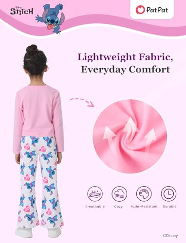 Image of Disney Frozen Princess Minnie Stitch Girl Clothes Long Sleeve Knot Front Sweatshirt Flare Pants Fall 2 Piece Outfit 2-9Y