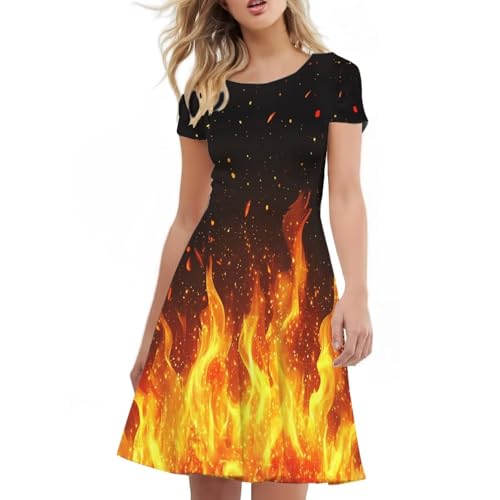 Image of AFPANQZ Womens Casual Summer Lightweight Vintage Dress Short Sleeve Midi Dress Knee-Long Luxury Formal Dress